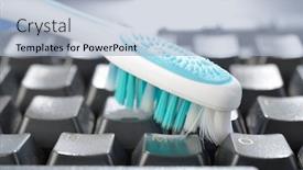 Presentation with keyboard - Beautiful PPT theme featuring lifehack-keyboard-cleaning-with-toothbrush backdrop and a light blue colored foreground