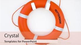  Presentation with orange life buoy splash water - Presentation theme featuring lifeline - life buoy background and a coral colored foreground