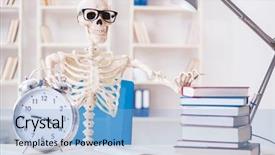  Presentation with lifelong learning - Slide set enhanced with lifelong learning - student skeleton preparing for exams background and a light blue colored foreground