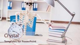  Presentation with lifelong learning - Presentation theme consisting of lifelong learning - student skeleton preparing for exams background and a lemonade colored foreground