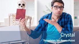  Presentation with lifelong learning - Slides enhanced with lifelong learning - student studying with skeleton preparing background and a ocean colored foreground