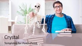  Presentation with lifelong learning - Audience pleasing PPT theme consisting of lifelong learning - student studying with skeleton preparing backdrop and a soft green colored foreground