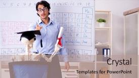  Presentation with teacher and student - Slide set featuring lifelong learning - young male chemist teacher background and a coral colored foreground