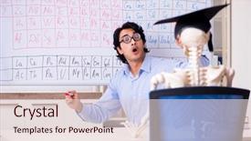  Presentation with teacher and student - Cool new slide deck with lifelong learning - young male chemist teacher backdrop and a lemonade colored foreground