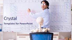  Presentation with chemist - Presentation design consisting of lifelong learning - young male chemist teacher background and a sky blue colored foreground