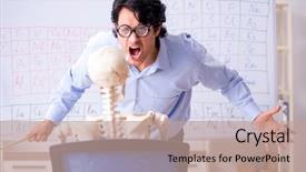  Presentation with chemist - Presentation theme consisting of lifelong learning - young male chemist teacher background and a coral colored foreground