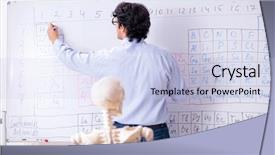  Presentation with teacher and student - Slide set having lifelong learning - young male chemist teacher background and a sky blue colored foreground