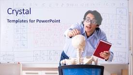  Presentation with chemist - Slide deck having lifelong learning - young male chemist teacher background and a sky blue colored foreground