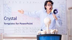  Presentation with teacher and student - PPT theme with lifelong learning - young male chemist teacher background and a sky blue colored foreground