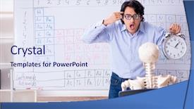  Presentation with teacher and student - Slide deck having lifelong learning - young male chemist teacher background and a sky blue colored foreground