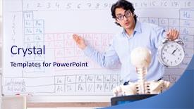  Presentation with teacher and student - Presentation theme featuring lifelong learning - young male chemist teacher background and a sky blue colored foreground