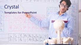  Presentation with teacher and student - Presentation featuring lifelong learning - young male chemist teacher background and a sky blue colored foreground