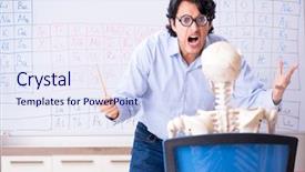  Presentation with chemist - Amazing PPT theme having lifelong learning - young male chemist teacher backdrop and a sky blue colored foreground