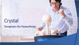  Presentation with chemist - Cool new PPT theme with lifelong learning - young male chemist teacher backdrop and a sky blue colored foreground