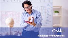  Presentation with chemist - PPT layouts consisting of lifelong learning - young male chemist teacher background and a teal colored foreground