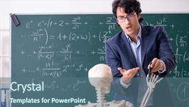  Presentation with math teacher - Amazing PPT theme having lifelong learning - young male math teacher backdrop and a ocean colored foreground