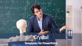  Presentation with math teacher - PPT theme having lifelong learning - young male math teacher background and a ocean colored foreground