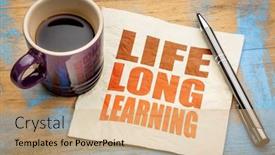  Presentation with personal development - PPT theme enhanced with lifelong-learning-concept-word-abstract background and a coral colored foreground
