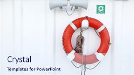  Presentation with signal - PPT theme consisting of lifesaver - orange lifebuoy and signal horns background and a sky blue colored foreground