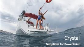  Presentation with blue orange - Cool new slide deck with lifesaver - woman in a blue swimming backdrop and a ocean colored foreground