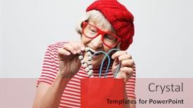  Presentation with lifestyle - Beautiful PPT layouts featuring lifestyle and people concept elderly woman pulls out a gift from the bag close up backdrop and a red colored foreground