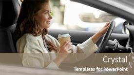  Presentation with takeaway coffee - PPT theme with lifestyle-and-people-concept-happy background and a coral colored foreground