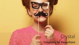  Presentation with lifestyle - Beautiful presentation featuring lifestyle and people concept happy girl wearing fake mustaches backdrop and a gold colored foreground