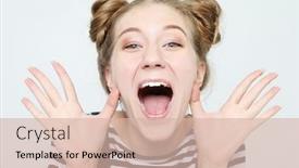  Presentation with lifestyle - Beautiful theme featuring lifestyle and people concept shocked scared beautiful young woman mouth widely opened backdrop and a lemonade colored foreground