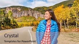  Presentation with fall down - Beautiful slides featuring lifestyle asian girl wearing down backdrop and a coral colored foreground