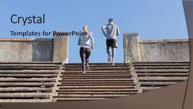  Presentation with upstairs - Presentation design enhanced with lifestyle concept - couple running upstairs background and a  colored foreground