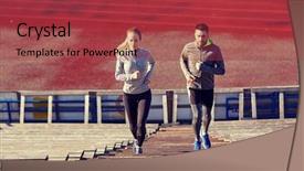  Presentation with upstairs - Colorful PPT theme enhanced with lifestyle concept - couple running upstairs backdrop and a red colored foreground