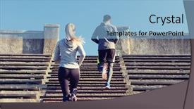  Presentation with upstairs - Theme having lifestyle concept - couple running upstairs background and a  colored foreground