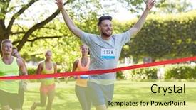  Presentation with victory sport - Beautiful presentation design featuring lifestyle concept - happy man winning backdrop and a yellow colored foreground