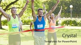  Presentation with victory sport - Audience pleasing slide deck consisting of lifestyle concept - happy man winning backdrop and a blonde colored foreground