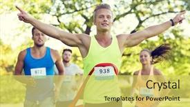  Presentation with victory sport - PPT theme enhanced with lifestyle concept - happy man winning background and a yellow colored foreground