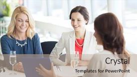  Presentation with computer network - Audience pleasing PPT theme consisting of lifestyle concept - happy women backdrop and a  colored foreground