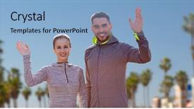  Presentation with sport and health - Amazing slide set having lifestyle concept - smiling couple waving backdrop and a light blue colored foreground