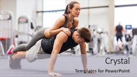  Presentation with crossfit fitness trx training exercises - PPT layouts having concept - smiling couple doing push background and a light gray colored foreground