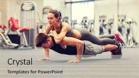  Presentation with crossfit fitness trx training exercises - Presentation featuring concept - smiling couple doing push background and a light gray colored foreground