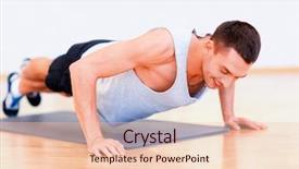  Presentation with crossfit fitness trx training exercises - Colorful presentation theme enhanced with lifestyle concept - smiling man doing backdrop and a lemonade colored foreground