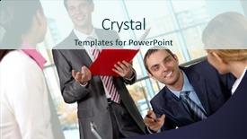  Presentation with consulting - Theme featuring lifestyle consulting - image of several colleagues interacting background and a sky blue colored foreground