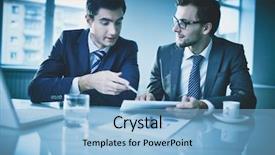  Presentation with german shepherd two young puppys - Presentation theme consisting of lifestyle consulting - image of two young businessmen background and a light blue colored foreground