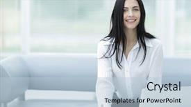  Presentation with successful - Presentation theme enhanced with lifestyle consulting - successful young woman sitting background and a lemonade colored foreground