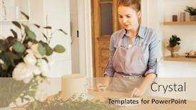  Presentation with brush - Beautiful slide set featuring lifestyle-cooking-and-freelance-concept backdrop and a coral colored foreground