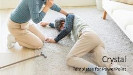  Presentation with illness - Slide set consisting of lifestyle diseases - senior man suffering from illness background and a soft green colored foreground
