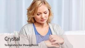  Presentation with unhappy - PPT theme with lifestyle diseases - unhappy woman suffering from hand background and a lemonade colored foreground