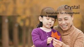  Presentation with bbq park - Theme having lifestyle elderly - grandmother and granddaughter in park background and a coral colored foreground