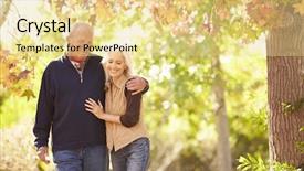  Presentation with granddaughter walking senior - Slide deck consisting of lifestyle elderly - senior couple walking through autumn background and a blonde colored foreground