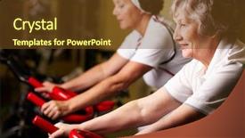  Presentation with two black women - Colorful slide set enhanced with lifestyle elderly - two senior women training backdrop and a tawny brown colored foreground