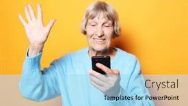  Presentation with family talking - PPT layouts with lifestyle-family-and-people-concept background and a light blue colored foreground